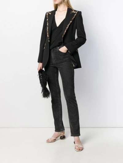 Shop Dolce & Gabbana Animal Print Trim Blazer In Black