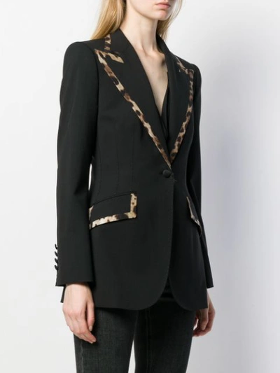 Shop Dolce & Gabbana Animal Print Trim Blazer In Black