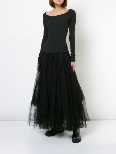 Shop Marc Le Bihan Flared Longsleeved Tulle Dress In Black