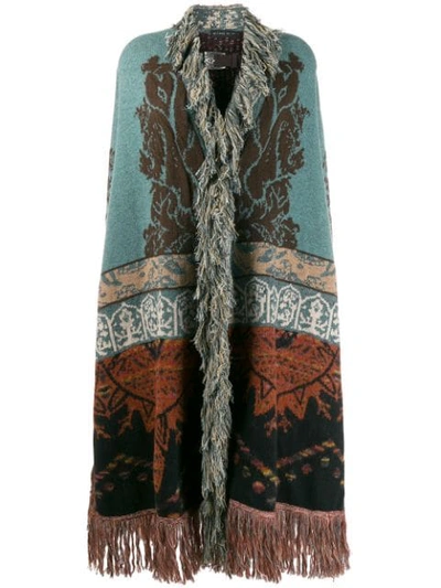 Shop Etro Draped Knitted Cardigan In Blue