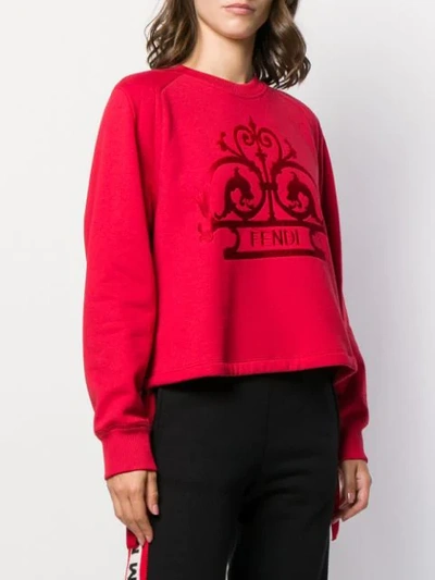 Shop Fendi Logo Embroidered Relaxed Fit Sweatshirt In Red