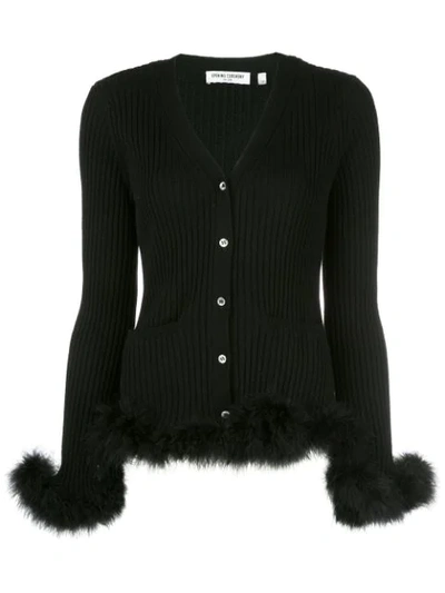Shop Opening Ceremony Ribbed Feather-trimmed Cardigan In Black