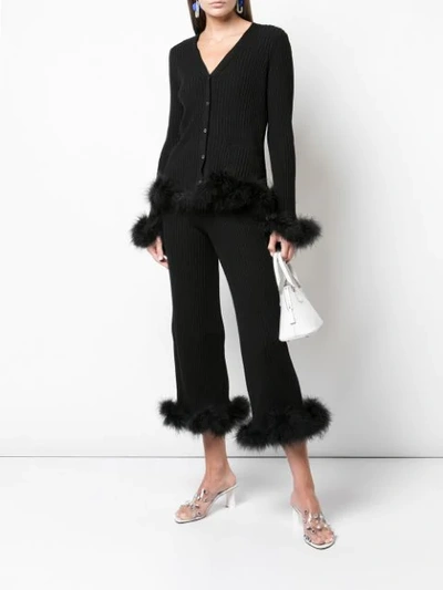 Shop Opening Ceremony Ribbed Feather-trimmed Cardigan In Black