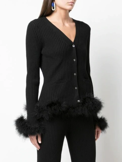 Shop Opening Ceremony Ribbed Feather-trimmed Cardigan In Black