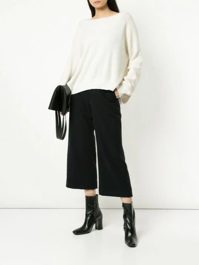 Shop Margaret Howell Cropped Flared Trousers In Blue