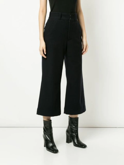 Shop Margaret Howell Cropped Flared Trousers In Blue
