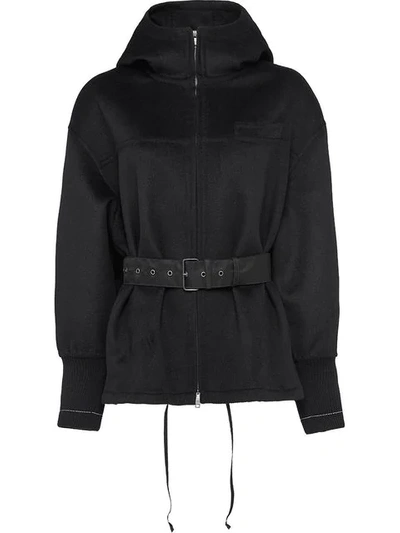 Shop Prada Belted Hooded Coat - Black