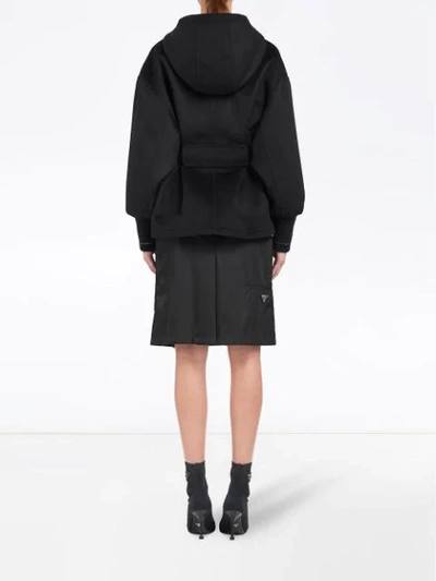 Shop Prada Belted Hooded Coat - Black