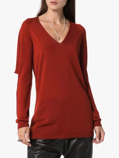 Shop Rick Owens Knitted Distressed Jumper In Red