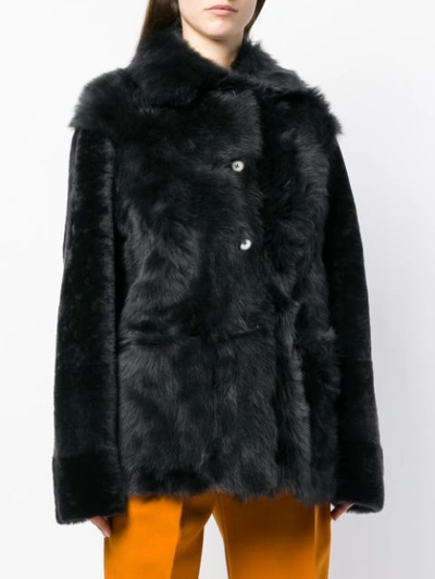 Shop Jil Sander Single Breasted Fur Jacket - Grey