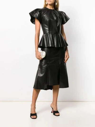 Shop Alexander Mcqueen Peplum Midi Dress In Black