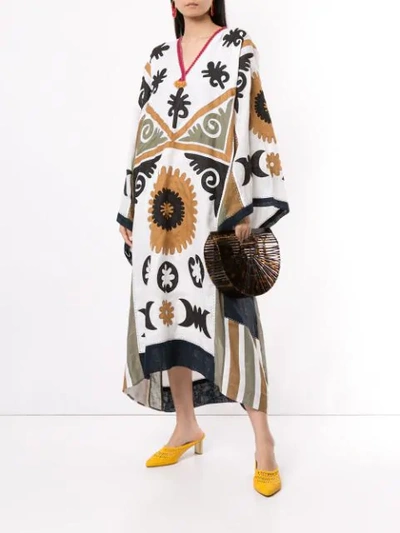 Shop Vita Kin Embroidered Flared Midi Dress In Neutrals