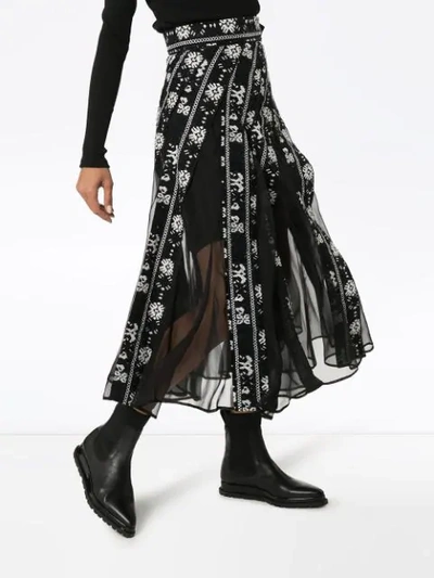 Shop Sacai Fair Isle-panelled Midi Skirt In Black