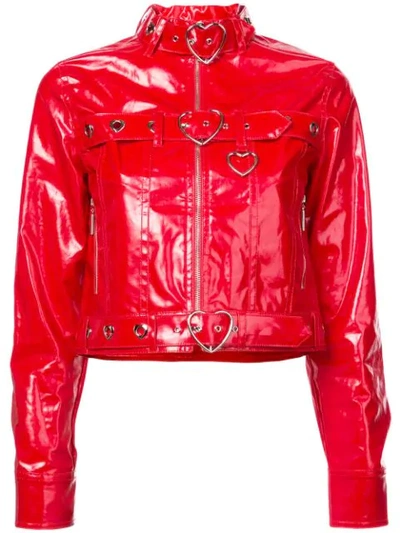 Shop Adam Selman Jean Biker Jacket In Red