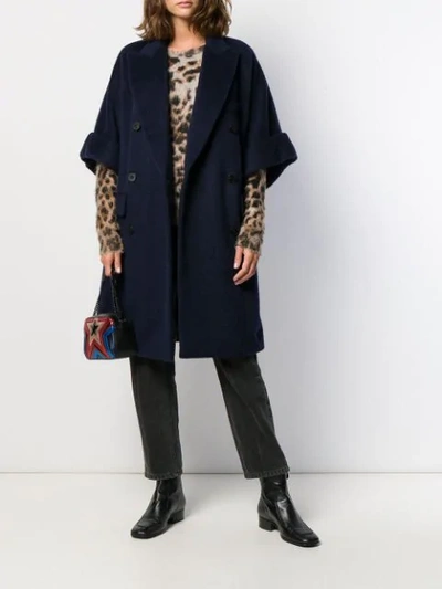 Shop Alberto Biani Double Breasted Coat In 80 Blue