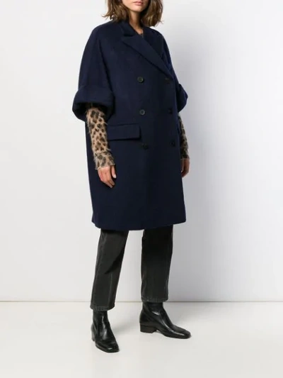 Shop Alberto Biani Double Breasted Coat In 80 Blue