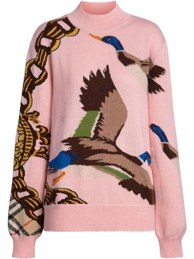 Shop Burberry Duck Intarsia Cotton Cashmere Wool Sweater In Pink