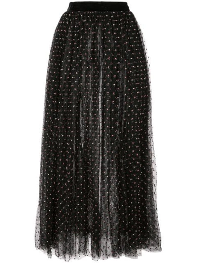 Shop Adam Lippes Polka Dot Tulle Skirt In Black