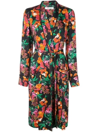 Shop Diane Von Furstenberg Floral Print Trench Coat In Black