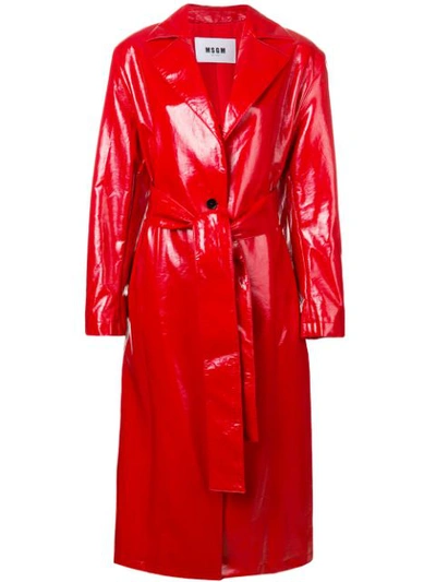 Shop Msgm Trenchcoat Mit Gürtel - Rot In Red