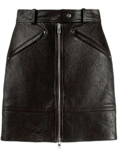 Shop Kenzo Zipped Leather Skirt In Black