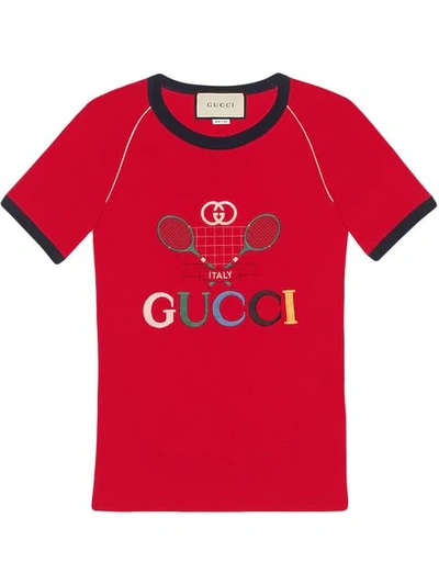 GUCCI GUCCI网球印花罗纹T恤 - 红色