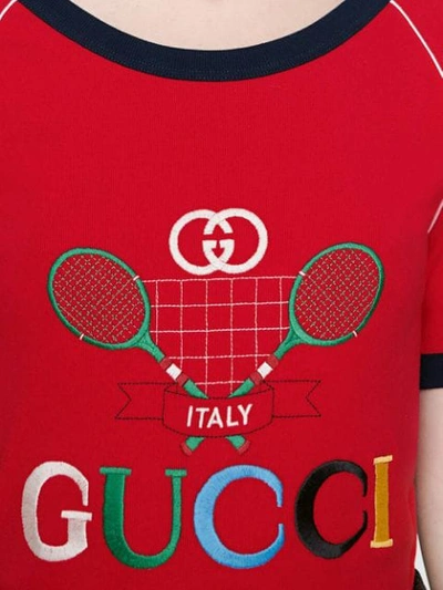 GUCCI GUCCI网球印花罗纹T恤 - 红色