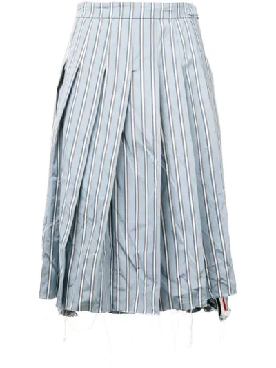 Shop Thom Browne Tricolor Washed Stripe Pleated Skirt In Blue