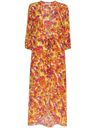 Shop Adriana Degreas Flower And Fruit Printed Belted Robe - Multicolour
