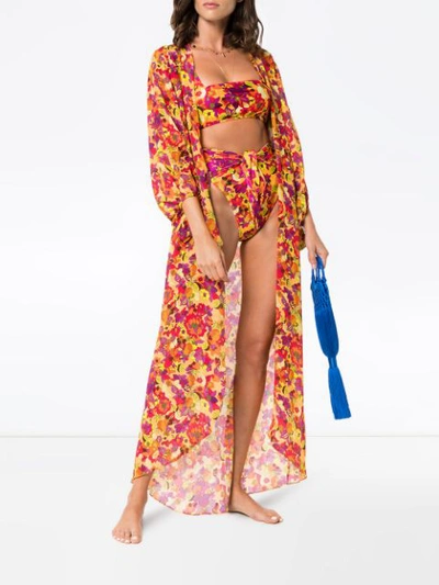 Shop Adriana Degreas Flower And Fruit Printed Belted Robe - Multicolour
