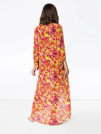 Shop Adriana Degreas Flower And Fruit Printed Belted Robe - Multicolour