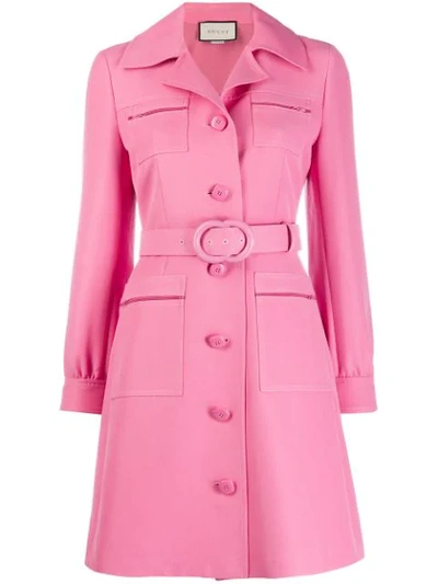 Shop Gucci Gg Belted Shirt Dress In 5033 Pink