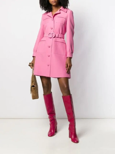 GUCCI GG BELTED SHIRT DRESS - 粉色
