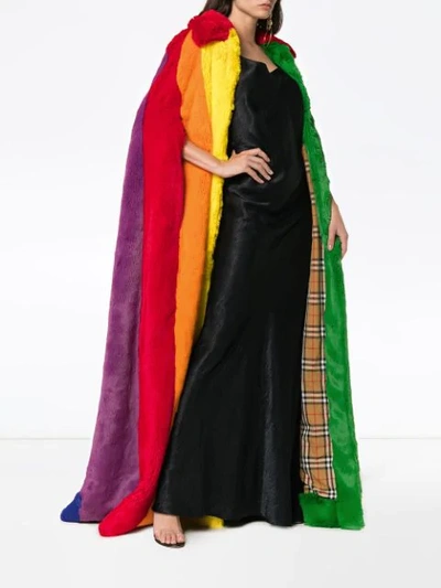 Shop Burberry Rainbow Stripe Faux Fur Cape Coat - Multicolour