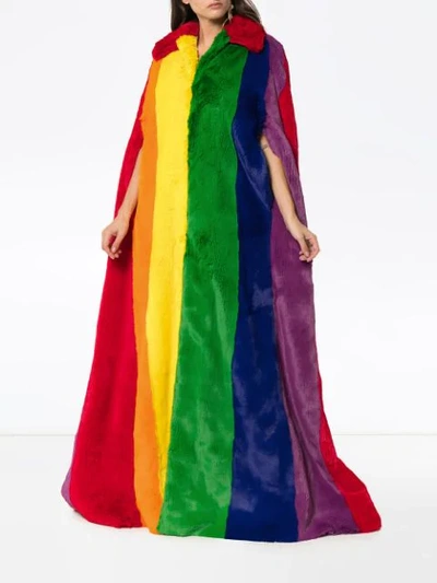 Shop Burberry Rainbow Stripe Faux Fur Cape Coat - Multicolour