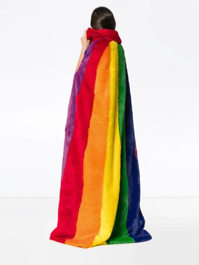 Shop Burberry Rainbow Stripe Faux Fur Cape Coat - Multicolour