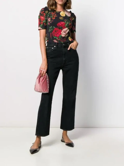 Shop Dolce & Gabbana Rose Print Ruffle Blouse In Black