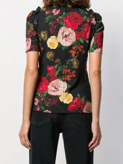 Shop Dolce & Gabbana Rose Print Ruffle Blouse In Black