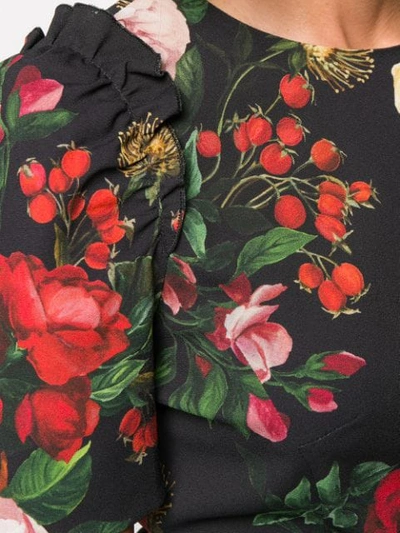 Shop Dolce & Gabbana Rose Print Ruffle Blouse In Black