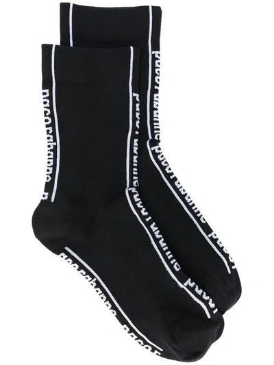 Shop Rabanne Paco  Jacquard Logo Socks - Black