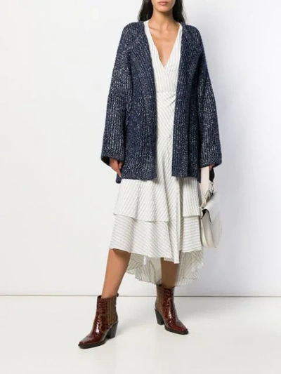 Shop See By Chloé Long Metallic Cardigan In Blue