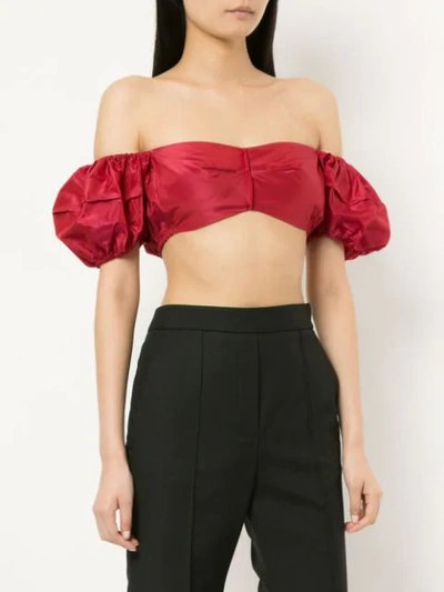 Shop Bevza Ruched Sleeve Off-the-shoulder Cropped Top - Red