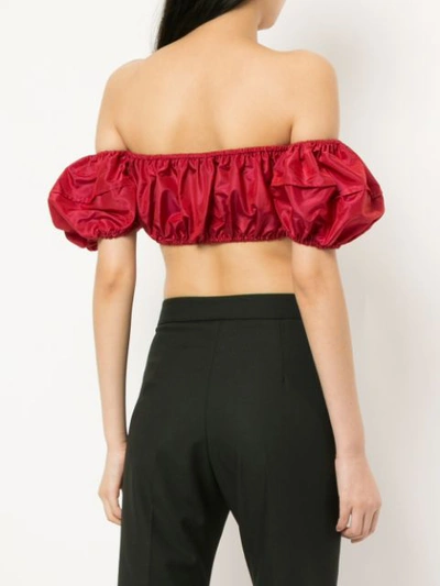 Shop Bevza Ruched Sleeve Off-the-shoulder Cropped Top - Red