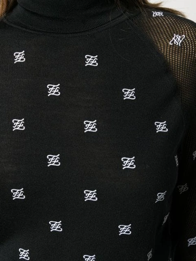 Shop Fendi Karligraphy Motif Turtle Neck Pullover In Black
