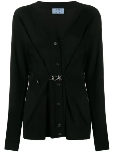 Shop Prada Buckle Detail Cardigan In Black