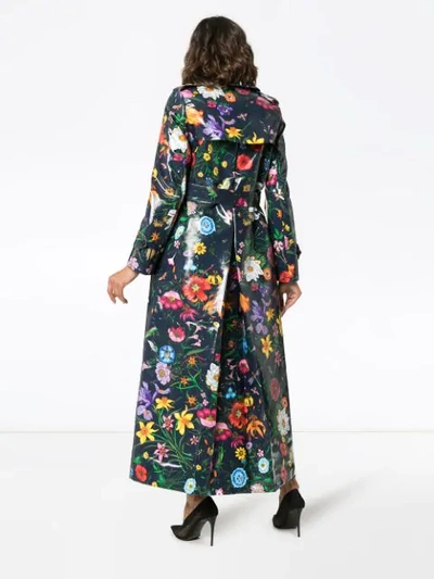 Shop Gucci Floral Vinyl Trench Coat In Blue