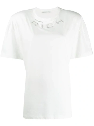 Shop Alessandra Rich Rhinestone Logo T-shirt In White