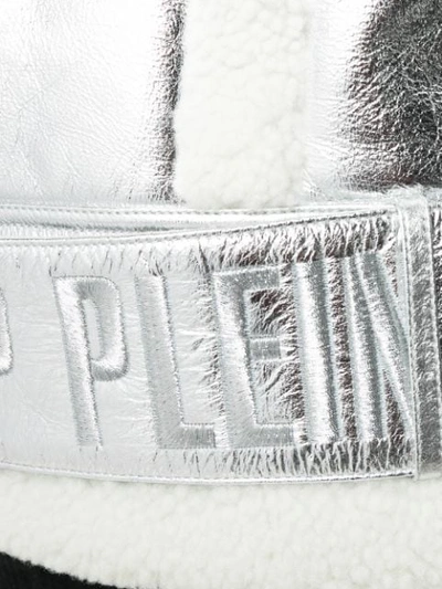 Shop Philipp Plein Shearling Lined Biker Jacket In Silver