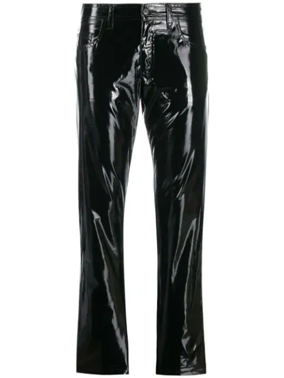 Shop N°21 Vinyl-effect Slim-fit Trousers In Black