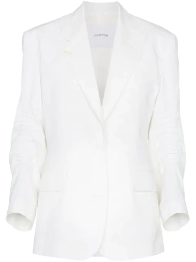 Shop Pushbutton Shirred Single-breasted Blazer In White